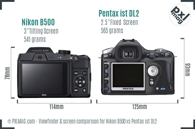 Nikon B500 vs Pentax ist DL2 Screen and Viewfinder comparison
