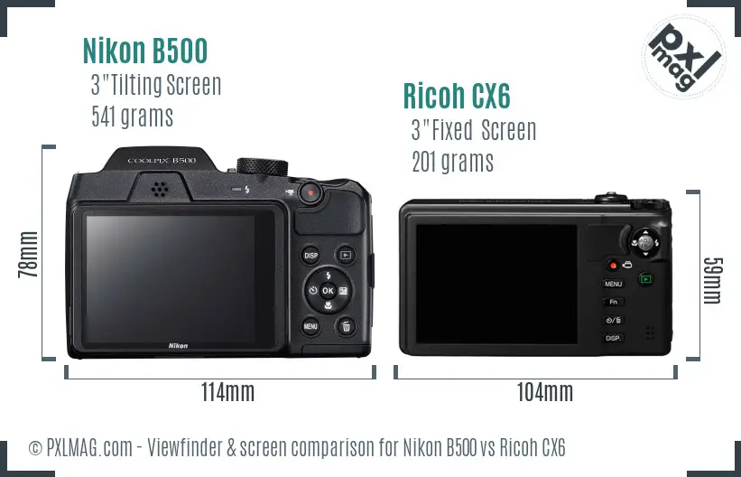 Nikon B500 vs Ricoh CX6 Screen and Viewfinder comparison