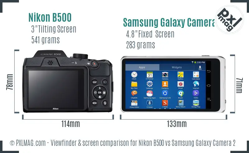 Nikon B500 vs Samsung Galaxy Camera 2 Screen and Viewfinder comparison