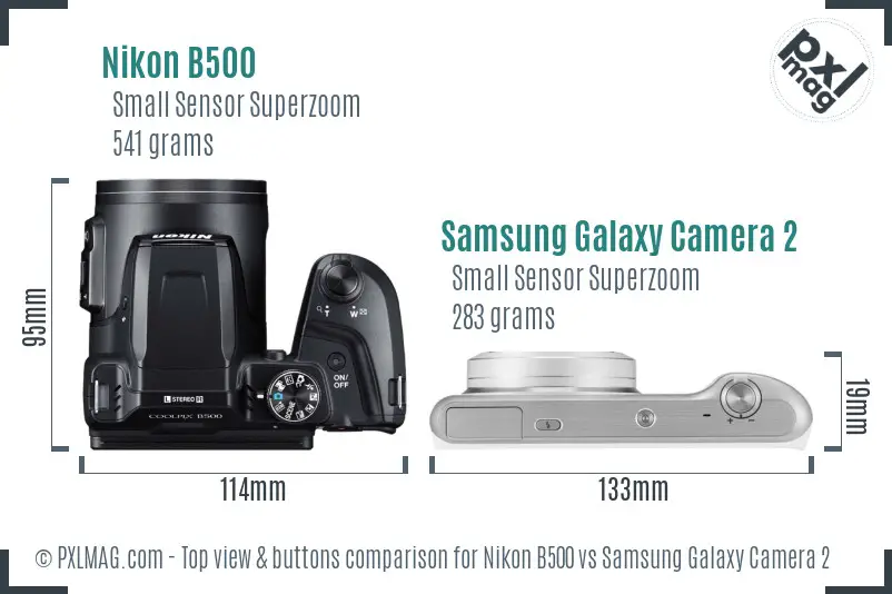 Nikon B500 vs Samsung Galaxy Camera 2 top view buttons comparison