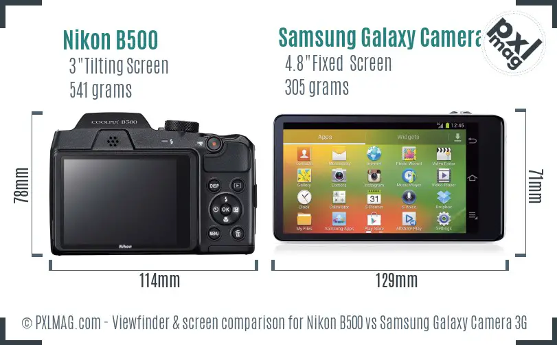Nikon B500 vs Samsung Galaxy Camera 3G Screen and Viewfinder comparison
