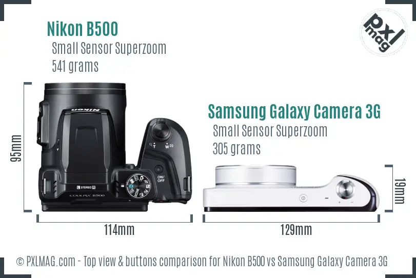 Nikon B500 vs Samsung Galaxy Camera 3G top view buttons comparison