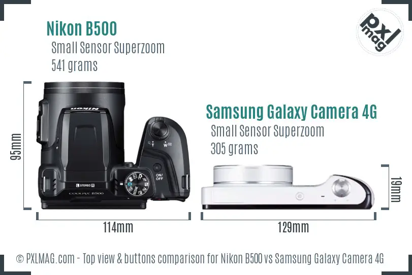 Nikon B500 vs Samsung Galaxy Camera 4G top view buttons comparison