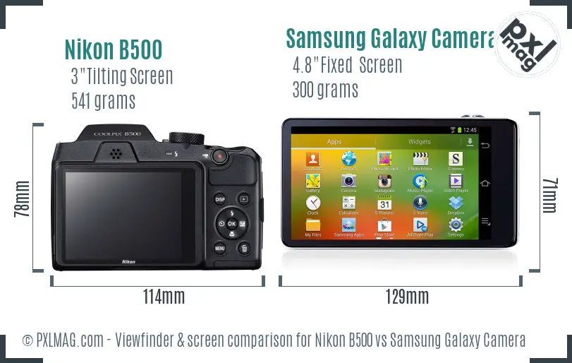 Nikon B500 vs Samsung Galaxy Camera Screen and Viewfinder comparison
