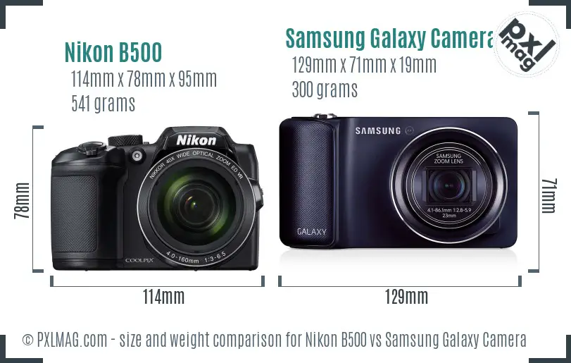 Nikon B500 vs Samsung Galaxy Camera size comparison