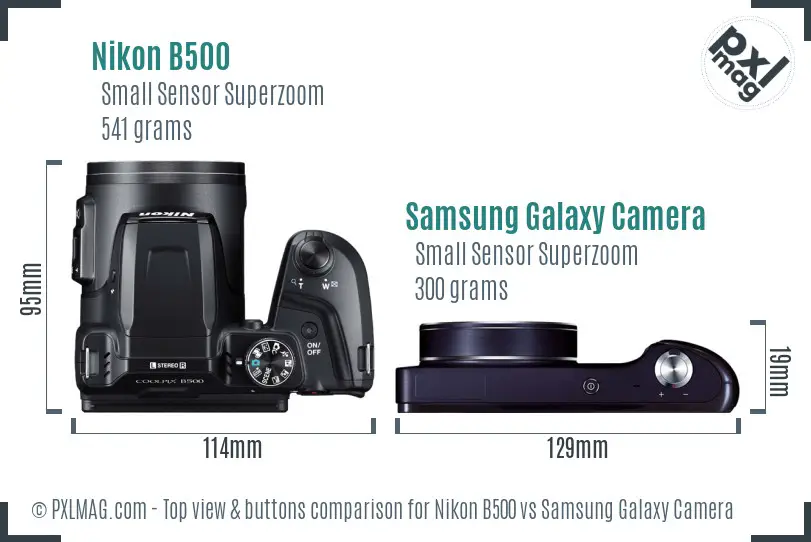Nikon B500 vs Samsung Galaxy Camera top view buttons comparison