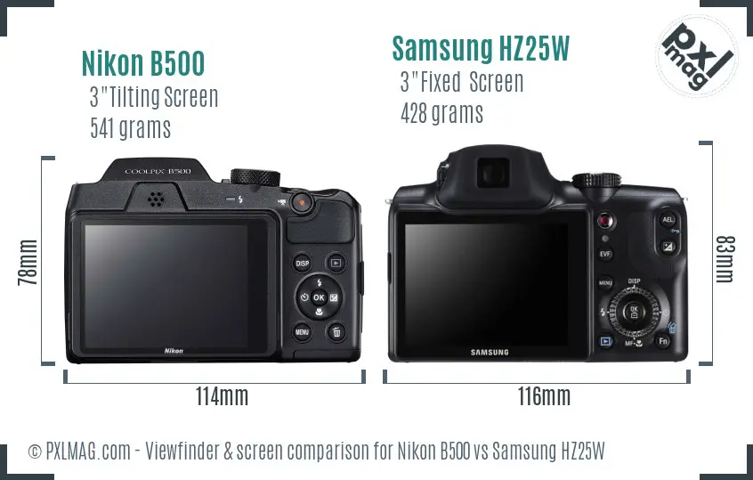 Nikon B500 vs Samsung HZ25W Screen and Viewfinder comparison
