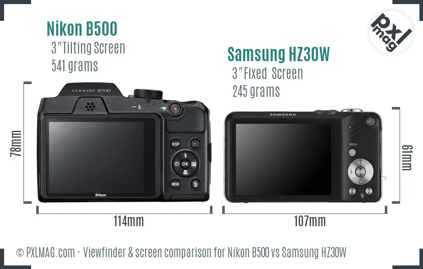 Nikon B500 vs Samsung HZ30W Screen and Viewfinder comparison