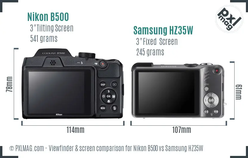 Nikon B500 vs Samsung HZ35W Screen and Viewfinder comparison