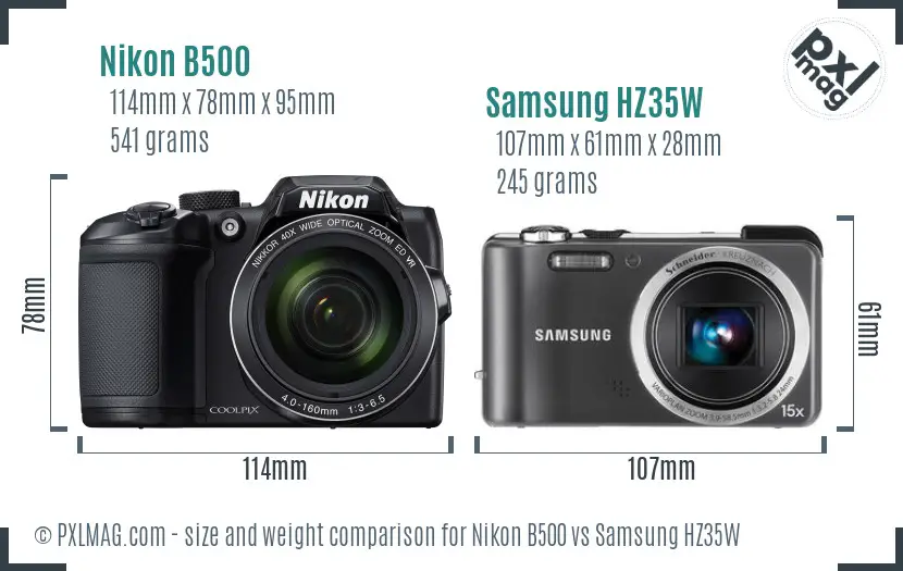 Nikon B500 vs Samsung HZ35W size comparison