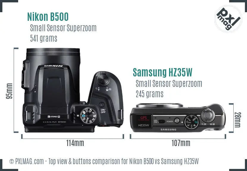 Nikon B500 vs Samsung HZ35W top view buttons comparison
