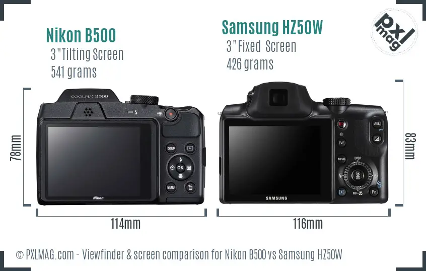 Nikon B500 vs Samsung HZ50W Screen and Viewfinder comparison