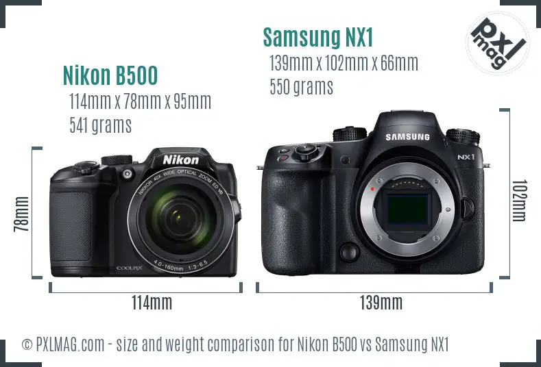 Nikon B500 vs Samsung NX1 size comparison