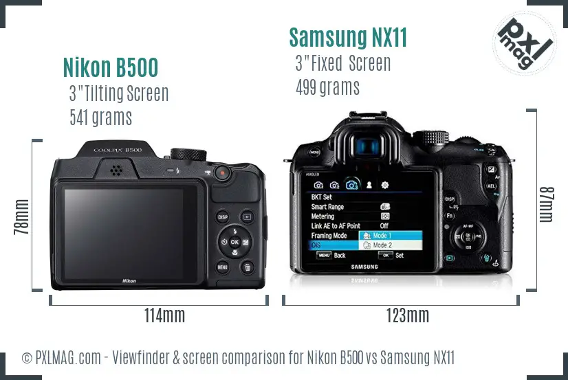 Nikon B500 vs Samsung NX11 Screen and Viewfinder comparison