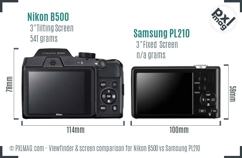 Nikon B500 vs Samsung PL210 Screen and Viewfinder comparison
