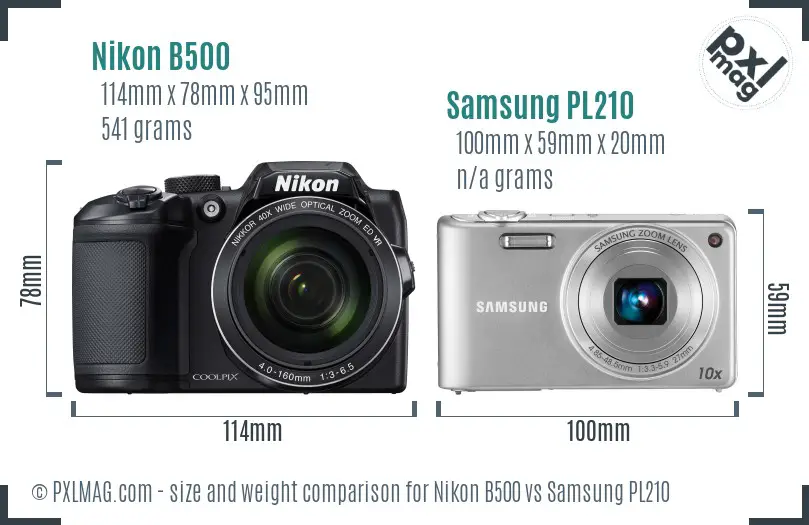 Nikon B500 vs Samsung PL210 size comparison