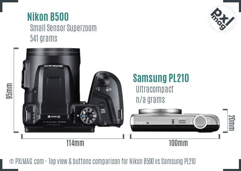 Nikon B500 vs Samsung PL210 top view buttons comparison