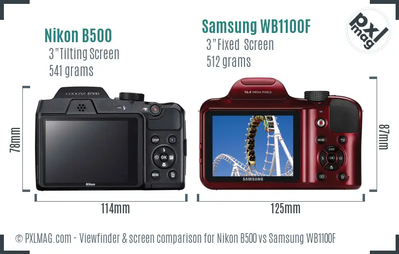 Nikon B500 vs Samsung WB1100F Screen and Viewfinder comparison