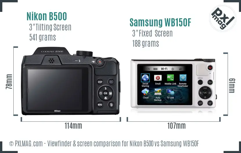 Nikon B500 vs Samsung WB150F Screen and Viewfinder comparison