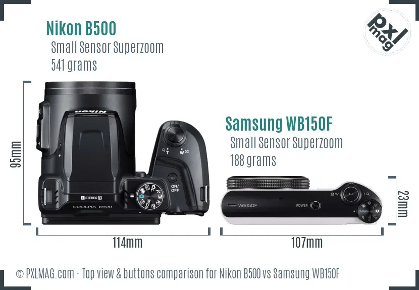 Nikon B500 vs Samsung WB150F top view buttons comparison