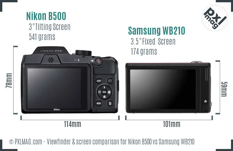 Nikon B500 vs Samsung WB210 Screen and Viewfinder comparison
