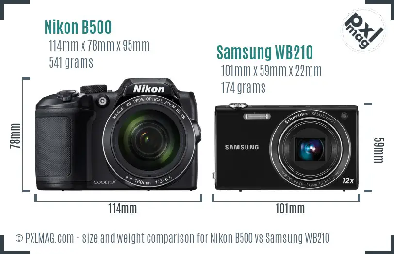 Nikon B500 vs Samsung WB210 size comparison