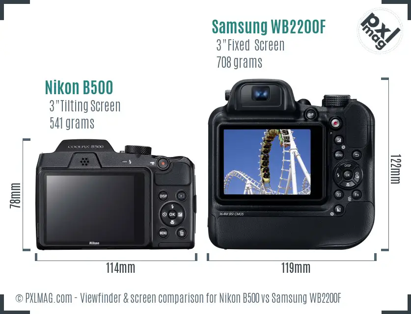 Nikon B500 vs Samsung WB2200F Screen and Viewfinder comparison