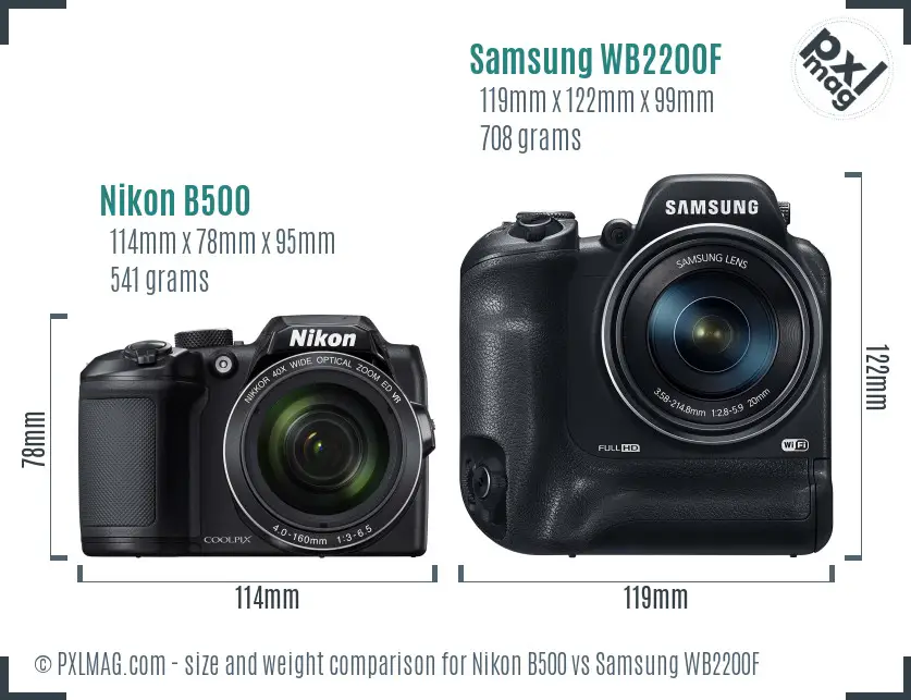 Nikon B500 vs Samsung WB2200F size comparison
