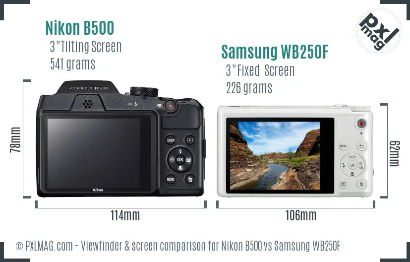 Nikon B500 vs Samsung WB250F Screen and Viewfinder comparison