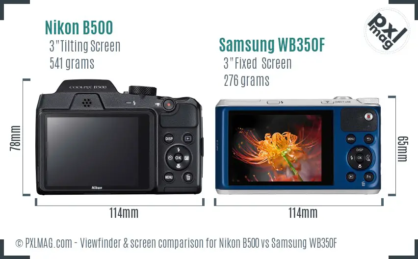 Nikon B500 vs Samsung WB350F Screen and Viewfinder comparison