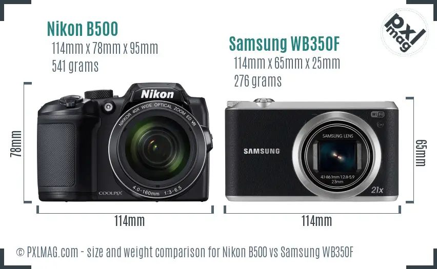 Nikon B500 vs Samsung WB350F size comparison