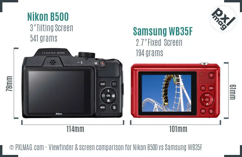 Nikon B500 vs Samsung WB35F Screen and Viewfinder comparison