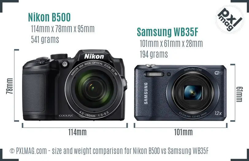 Nikon B500 vs Samsung WB35F size comparison