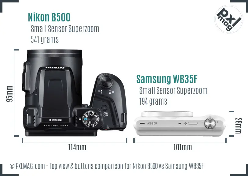Nikon B500 vs Samsung WB35F top view buttons comparison