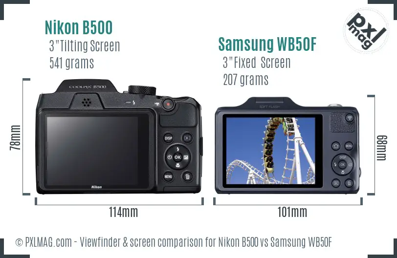 Nikon B500 vs Samsung WB50F Screen and Viewfinder comparison
