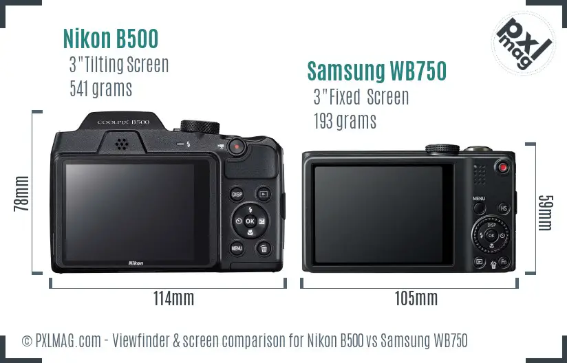Nikon B500 vs Samsung WB750 Screen and Viewfinder comparison