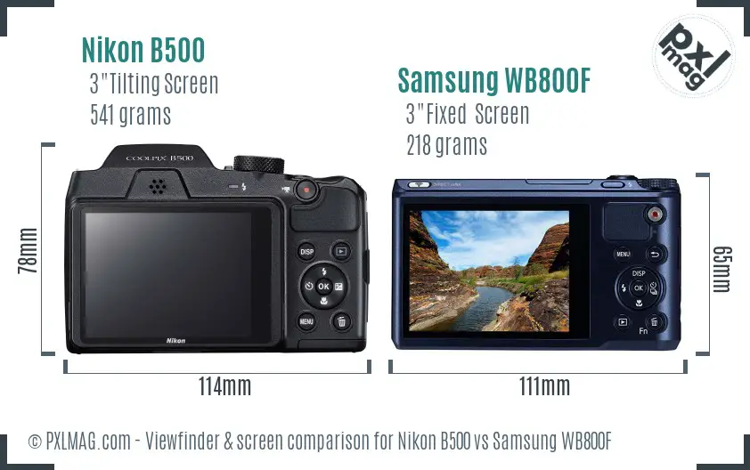 Nikon B500 vs Samsung WB800F Screen and Viewfinder comparison