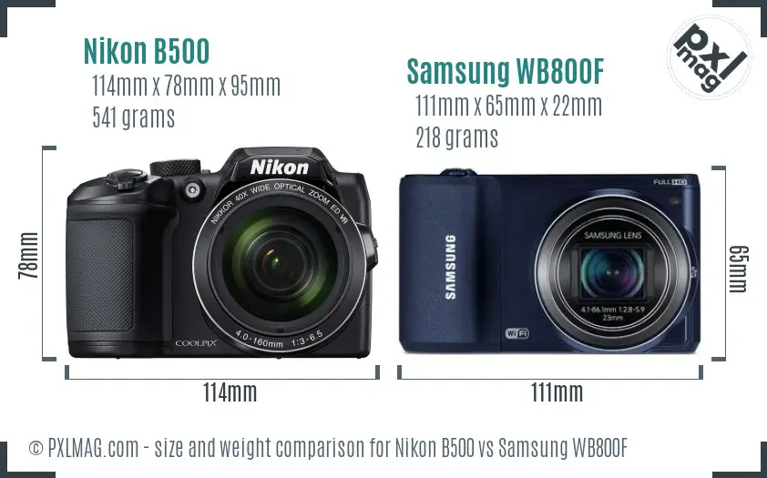 Nikon B500 vs Samsung WB800F size comparison