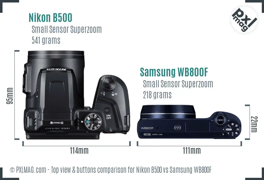 Nikon B500 vs Samsung WB800F top view buttons comparison