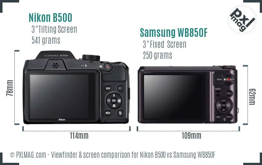 Nikon B500 vs Samsung WB850F Screen and Viewfinder comparison