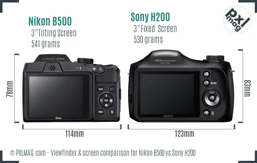 Nikon B500 vs Sony H200 Screen and Viewfinder comparison