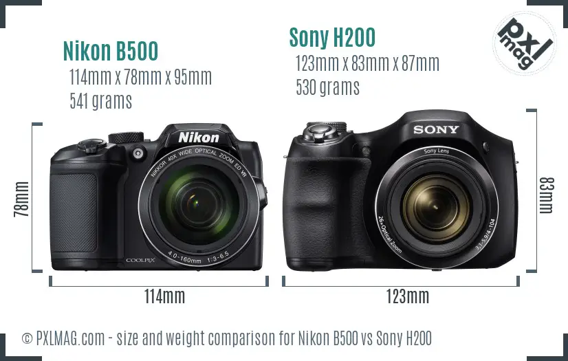 Nikon B500 vs Sony H200 size comparison