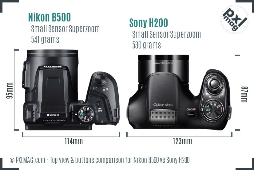 Nikon B500 vs Sony H200 top view buttons comparison