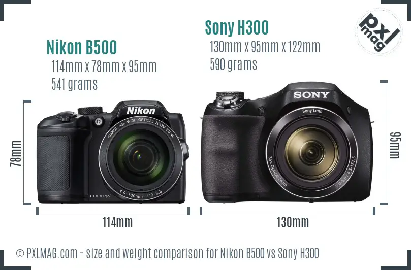 Nikon B500 vs Sony H300 size comparison