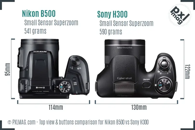 Nikon B500 vs Sony H300 top view buttons comparison