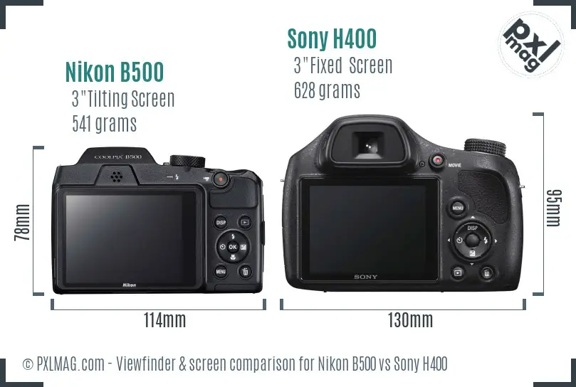 Nikon B500 vs Sony H400 Screen and Viewfinder comparison