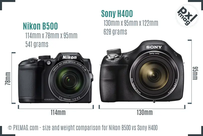 Nikon B500 vs Sony H400 size comparison