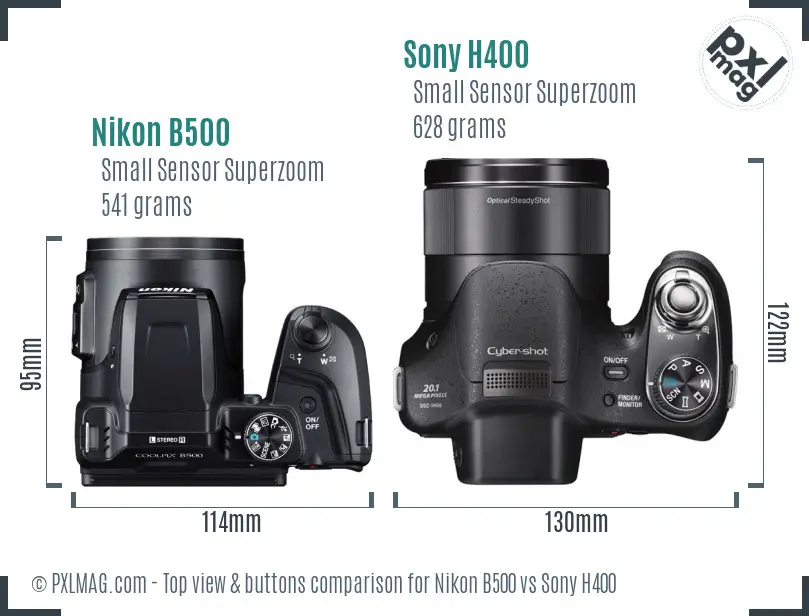 Nikon B500 vs Sony H400 top view buttons comparison