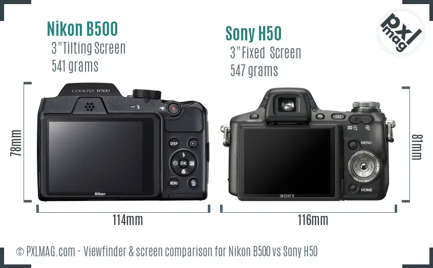 Nikon B500 vs Sony H50 Screen and Viewfinder comparison