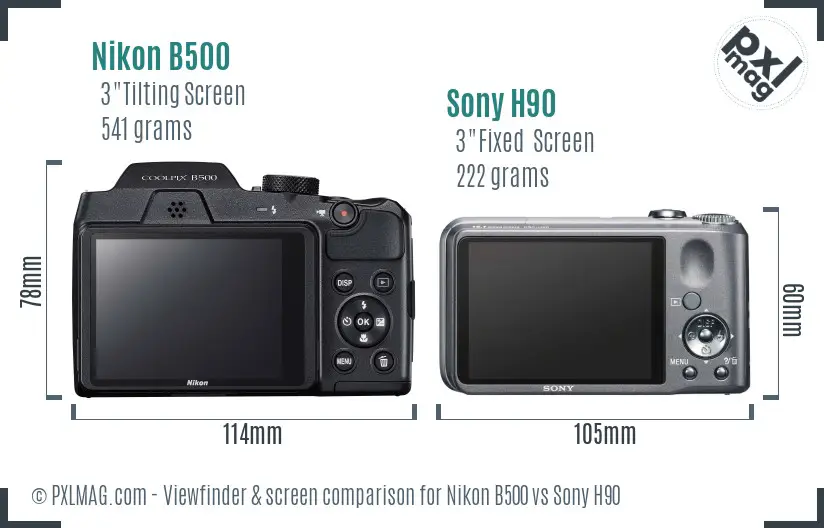 Nikon B500 vs Sony H90 Screen and Viewfinder comparison
